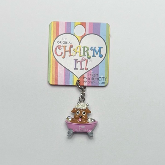 Pink and Silver Dog Bathtub Bracelet Charm - Picture 1 of 2